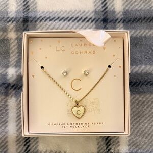 LC Lauren Conrad Gold Heart Necklace with Earrings